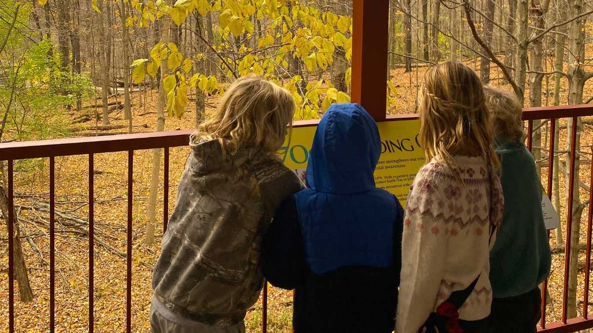 School program with kids outside in fall