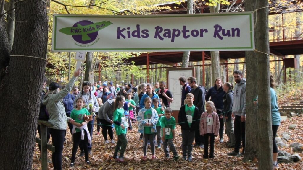 kids at the starting line for a fun run in fall